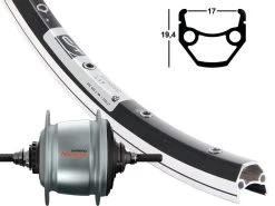 Hinterrad 17-622 Contec Classic L17 Schwarz Shimano Nexus 8-Gang Premium Silber Leerlauf/Rollenbr. / Schwarze Speichen