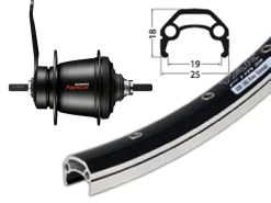 Hinterrad 26 Zoll 19-559 Schürmann YAK 19 Schwarz Geöst Mit Shimano Nexus 7-Gang Rücktritt Schwarz SG-C3001 Und Schwarzen Niro-Speichen