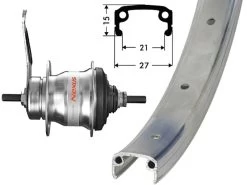 Hinterrad 26 Zoll 21-559 Schürmann Sport Silber Mit Shimano Nexus 7-Gang Rücktritt Silber SG-C3001 Und Silbernen Niro-Speichen