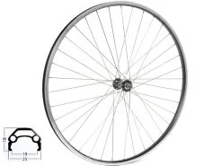 28 Zoll 19-622 Vorderrad Schürmann YAK19 Schwarz Ungeöst Shimano HB-TX500 Schwarz Mutternachse / Speichen Niro Silber