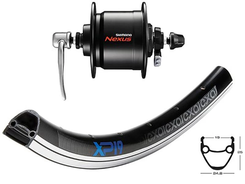 Vorderrad Exal XP19 Schwarz Mit Shimano Nabendynamo DH-C3000 Schwarz Schnellspanner / 26 Zoll 19-559 / Speichen Silber 1 Vorderrad Exal XP19 Schwarz Mit Shimano Nabendynamo DH-C3000 Schwarz Schnellspanner / 26 Zoll 19-559 / Speichen Silber